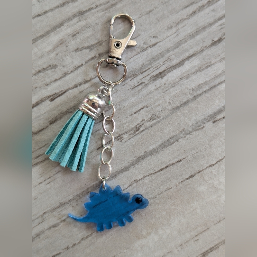 Blue Dinosaur Bag Charm with Tassel